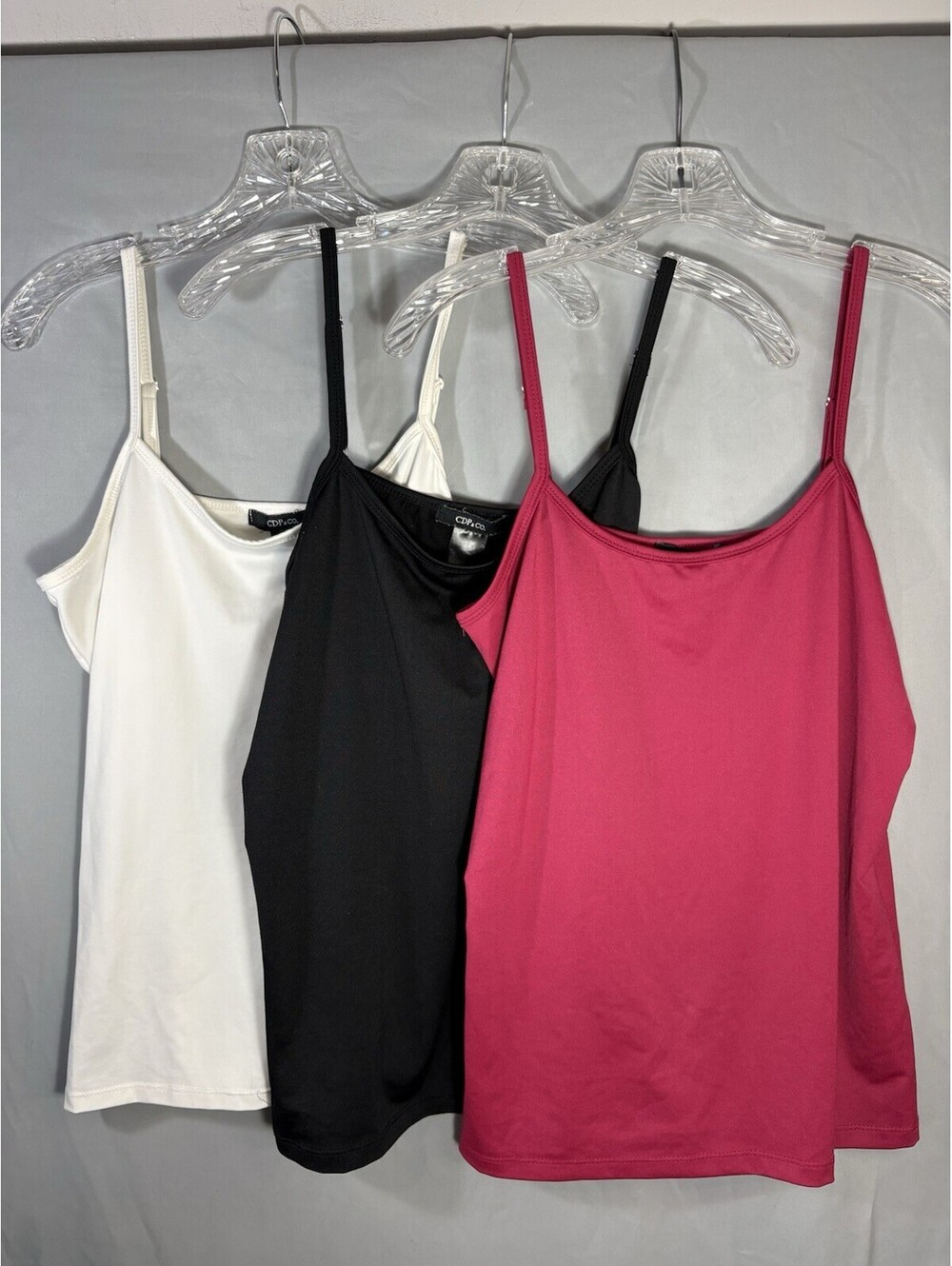 CDP & Co Womens 3 Pack Cami Tank Tops Adjustable Strap White Black Fuchsia